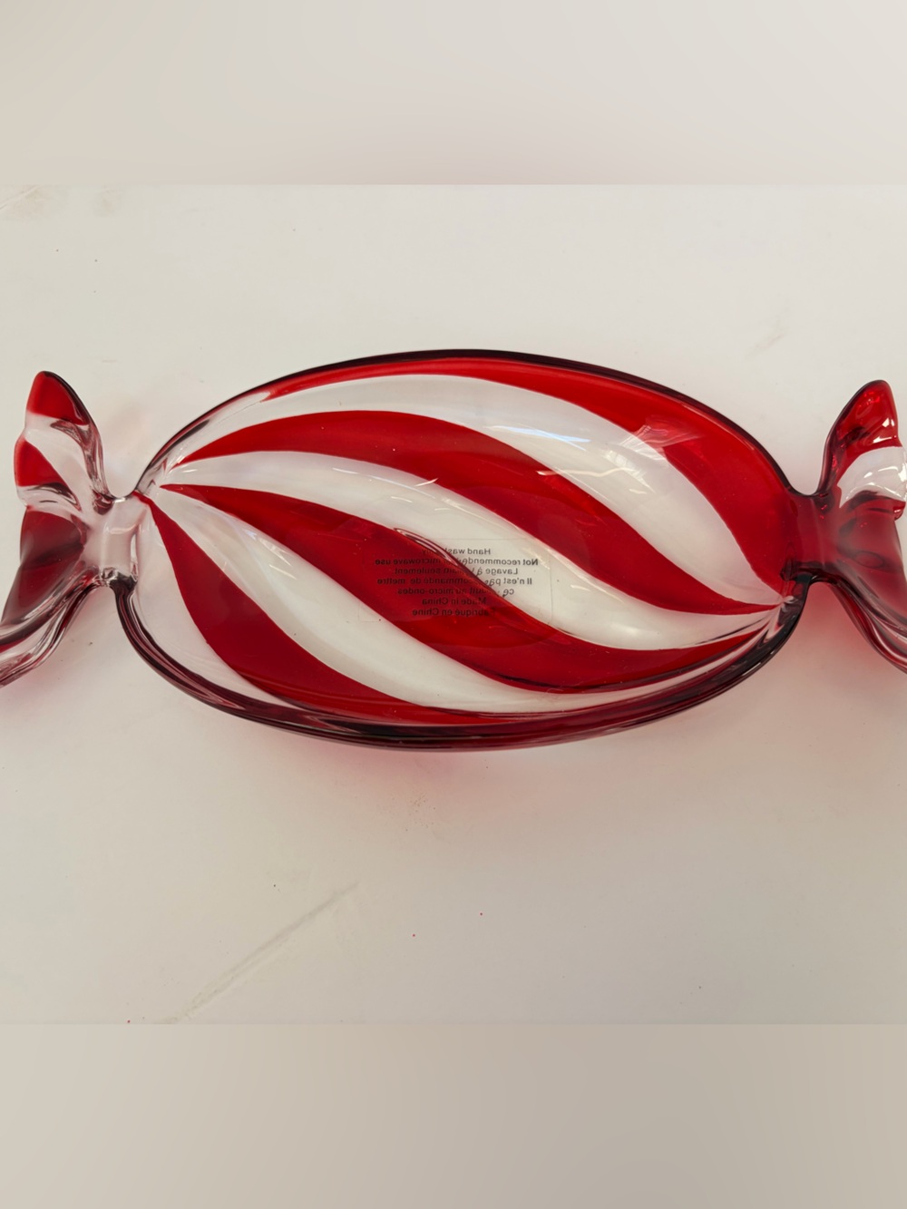 Red and White Swirled Glass Candy Sculpture - Decorative Home Art